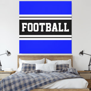 FOOTBALL Bright Blue Black White Tävla Rand Canvastryck
