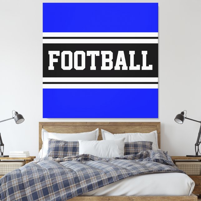 FOOTBALL Bright Blue Black White Tävla Rand Canvastryck (Insitu (sovrum))