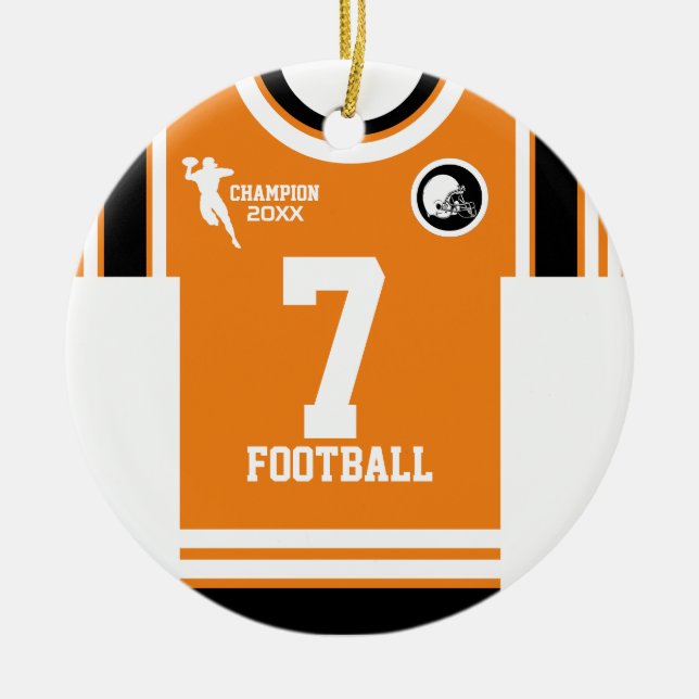 Football Champ Jersey Orange White Black Ornament (Framsidan)