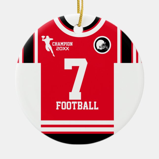 Football Champ Jersey Red White Black Ornament (Framsidan)