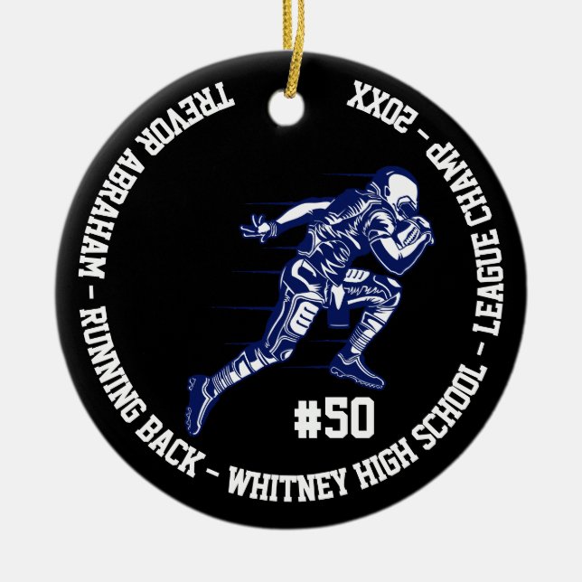 Football Champion Player Monogram Team School Blue Julgransprydnad Keramik (Framsidan)