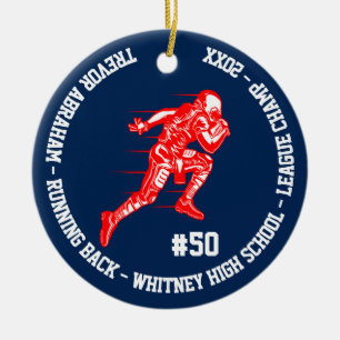 Football Champion Player Monogram Team School Blue Julgransprydnad Keramik
