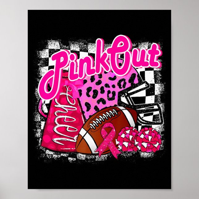 Football Checkered Nk Out Breast Cancer Cheer Mom  Poster (Framsidan)