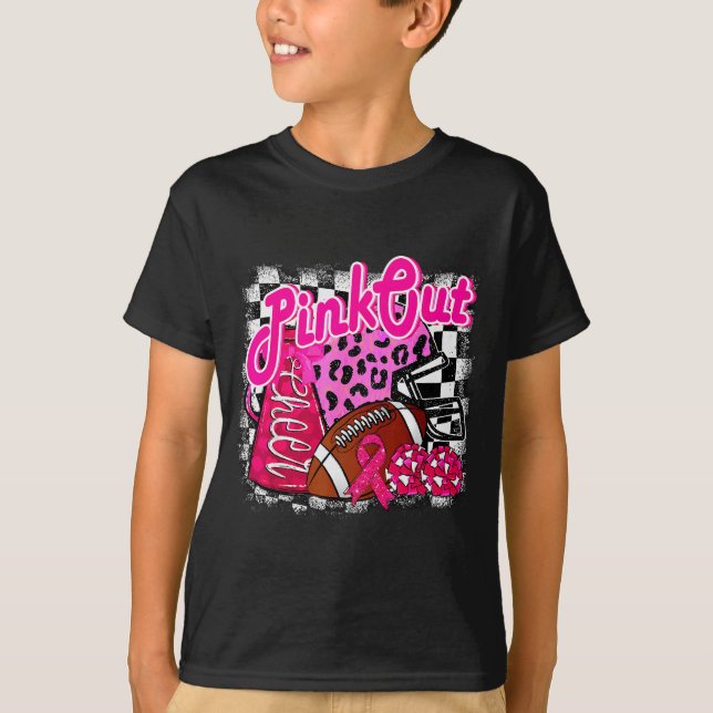 Football Checkered Nk Out Breast Cancer Cheer Mom  T Shirt (Framsida)