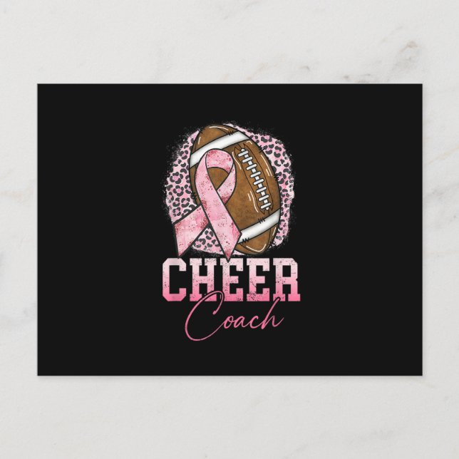 Football Cheer Coach Pink Ribbon Breast Cancer Awa Vykort (Framsida)