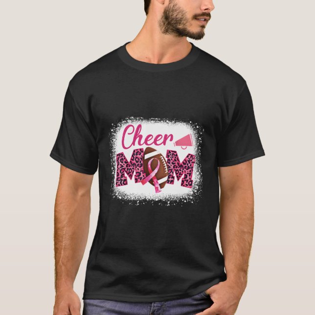 Football Cheer Mamma K-Leopard Breast Cancer Aware T Shirt (Framsida)
