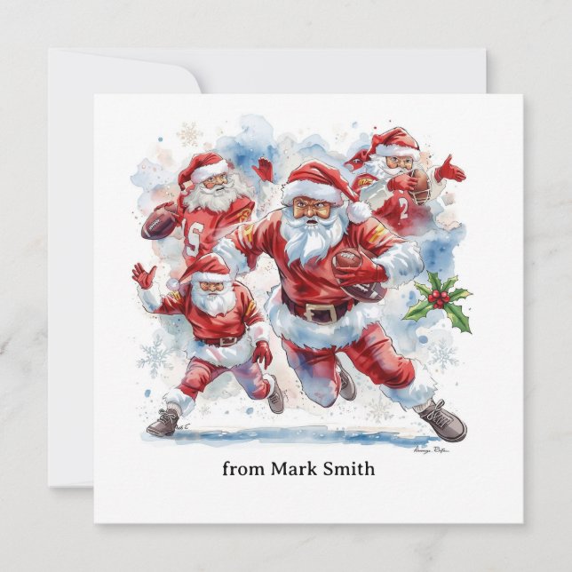 Football Christmas with Santa Claus Julkort (Framsida)