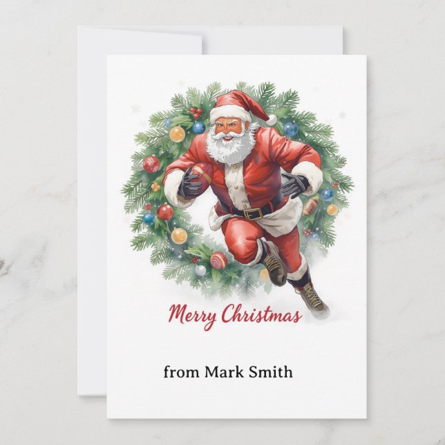 Football Christmas with Santa Claus Julkort (Framsida)