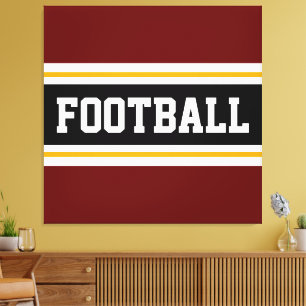 FOOTBALL Deep Red Black White Gult Rand Canvastryck