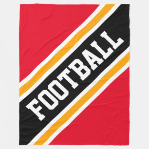 FOOTBALL Diagonal Black Red Gult Rand Fleecefilt