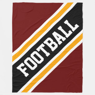 FOOTBALL Diagonal Red Black Gult Rand Fleecefilt