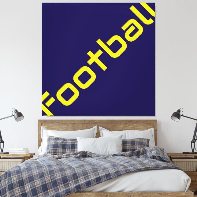 FOOTBALL Dold Sleek Gult Slant text på marinblå Canvastryck (Insitu (sovrum))