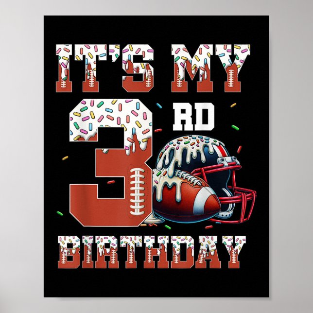 Football Drip 3rd Birthday Party Boy Sport Fan 3 Y Poster (Framsidan)