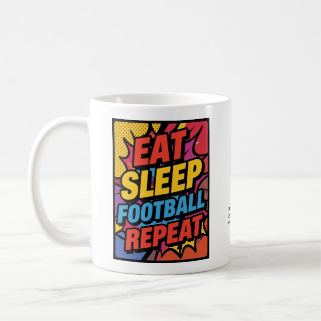 Football Eat Sleep Repeat Pop Art Personalized Kaffemugg (Vänster)