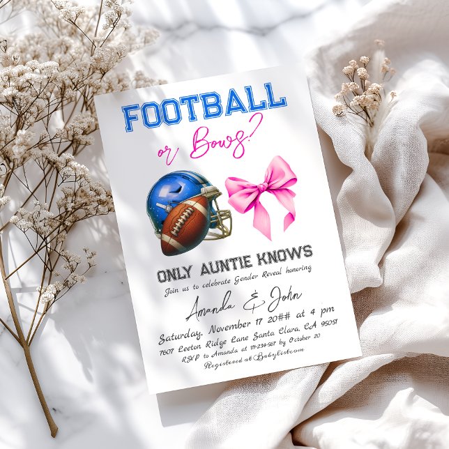 Football eller Bows Blue Rosa Boy Gender Reveal Inbjudningar (Skapare uppladdad)