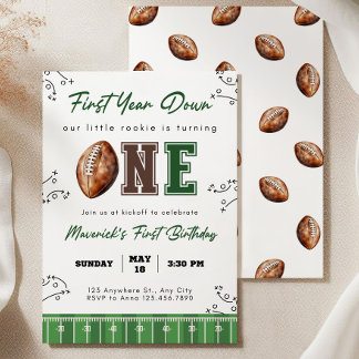 Football First Birthday Invite, First Year Down In Inbjudningar