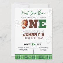 Football First Year Down 1st Birthday Invitation