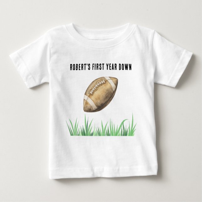 Football First Year Down Birthday Party T Shirt (Framsida)