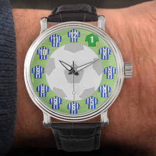 Football Fläkt Watch - med Blue & White Shirts Armbandsur