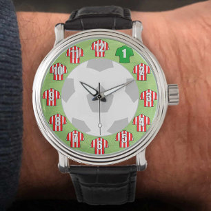 Football Fläkt Watch - med Red Stripe Shirts Armbandsur