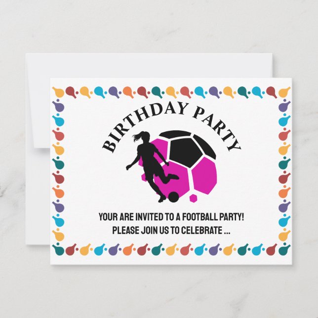 Football Girl Birthday party, Football Player Gift Inbjudningar (Framsida)