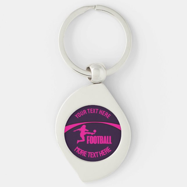 Football Girl Player, Team, Birthday Girl Gift Swirl Silverfärgad Nyckelring (Framsidan)