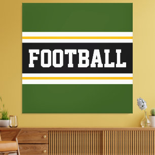 FOOTBALL Grönt Black White Gult Rand Canvastryck