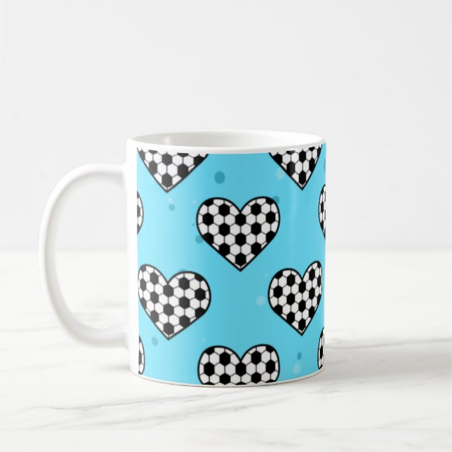Football Heart Boll Struktur - Blue Background Kaffemugg (Vänster)