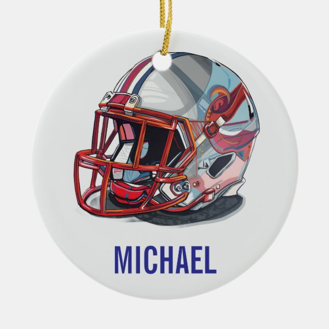 Football Helmet Pop Art Motivational Name Julgransprydnad Keramik (Framsidan)