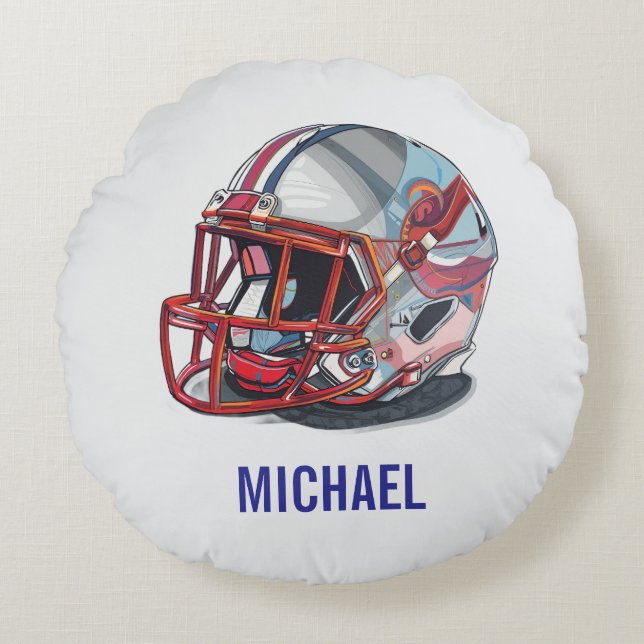Football Helmet Pop Art Motivational Name Rund Kudde (Framsidan)