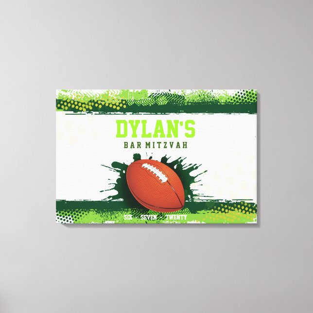 FOOTBALL I GRÖNT Pub Mitzvah Sign IN Memory Board Canvastryck (Framsida)