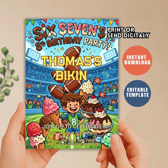 Football Ice Cream Drip Six Seven boy  Birthday  Inbjudningar (Skapare uppladdad)