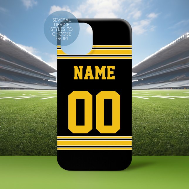 Football Jersey Black Guld (Personalized Phone Case with A sporty Design)
