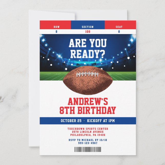Football Kids Birthday Party Ticket Invitation Inbjudningar (Framsida)