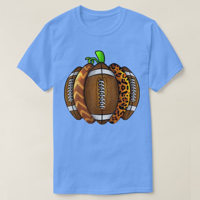 Football Leopard Pumpkin Fall Autumn Football Spor T Shirt (Design framsida)