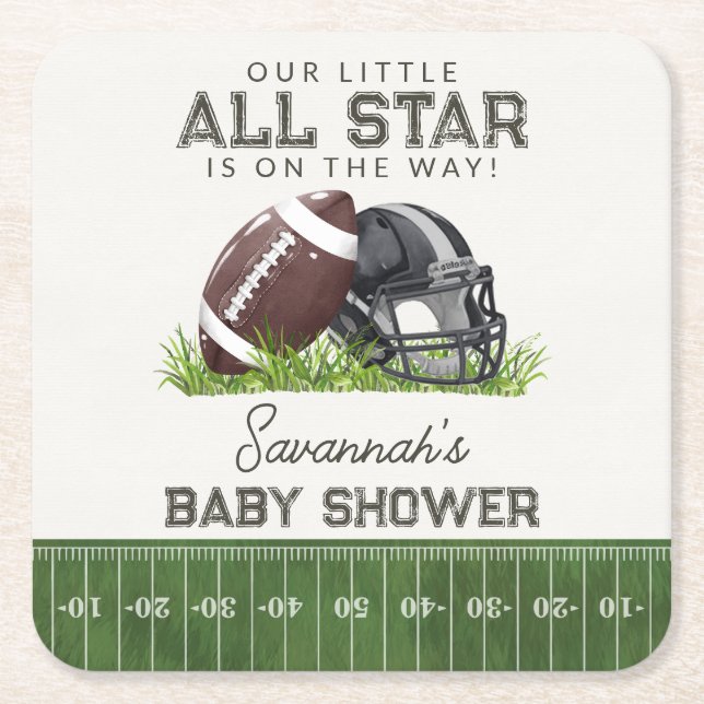 Football Little All Star Touchdown Baby Shower Underlägg Papper Kvadrat (Framsidan)