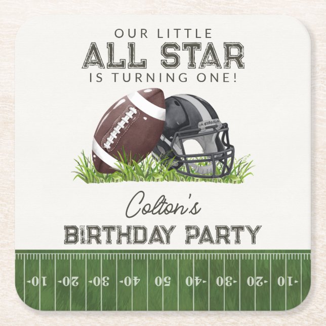 Football Little All Star Touchdown Birthday Party Underlägg Papper Kvadrat (Framsidan)