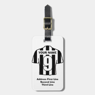 Football Luggage Tag - med Black & White Shirt Bagagebricka