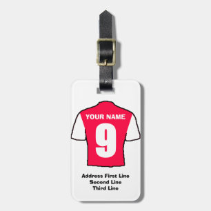 Football Luggage Tag - med Red & White Shirt Bagagebricka