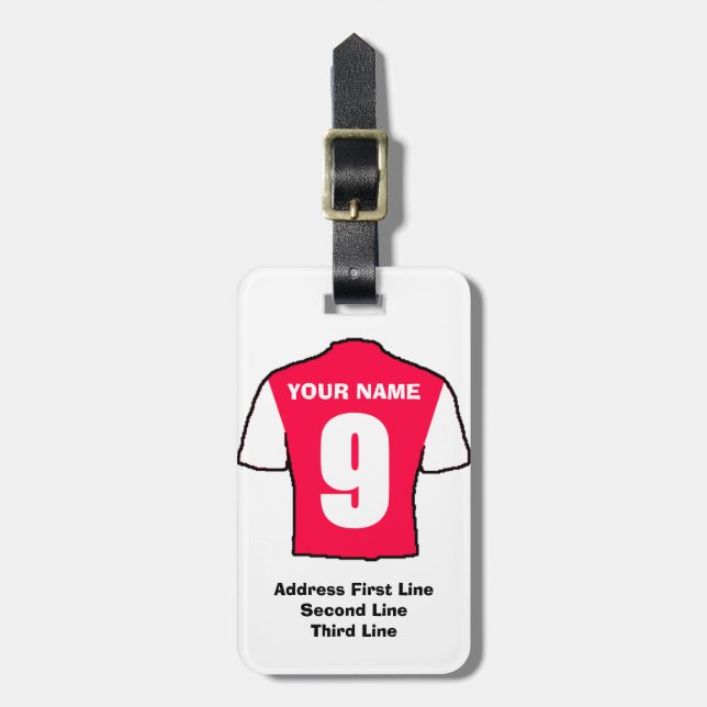 Football Luggage Tag - med Red & White Shirt Bagagebricka (Vertikal Framsida)