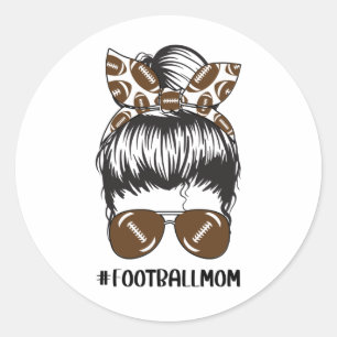Football Mamma Messy Bun Hair Sunglasses Funny Mam Runt Klistermärke