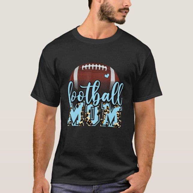 Football Mom Leopard Football Light Blue For Mothe T Shirt (Framsida)
