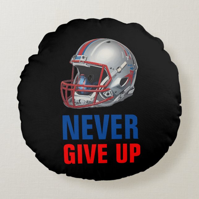 Football Motivational Never Give Up  Rund Kudde (Framsidan)