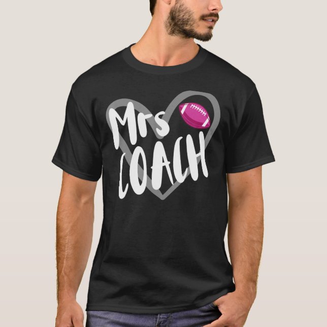 Football Mrs Coach Wife Heart T Shirt (Framsida)