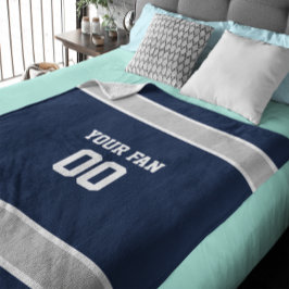 Football Navy, Silver & White Personlig Fleecefilt