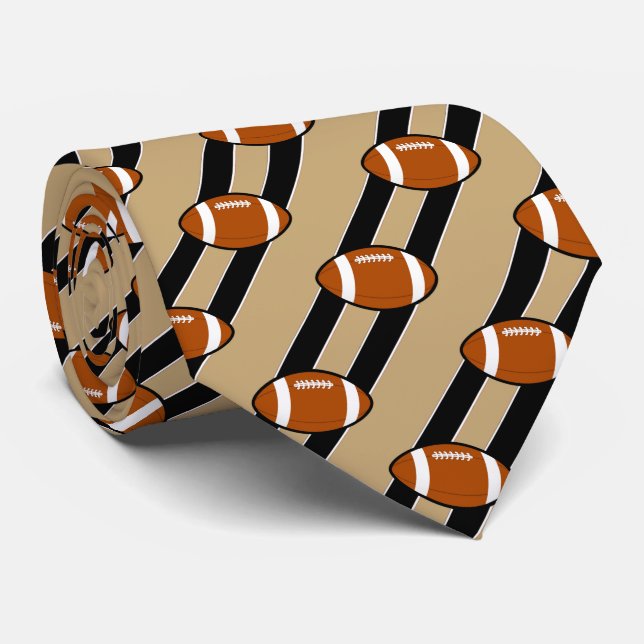 Football Necktie Black och Tan Rand Slips (Rullad)