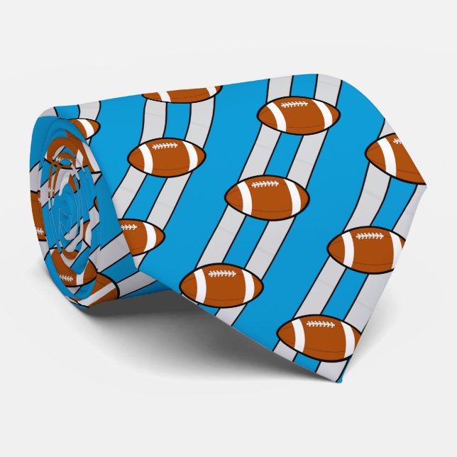 Football Necktie Light Blue Grått Rand Slips (Rullad)