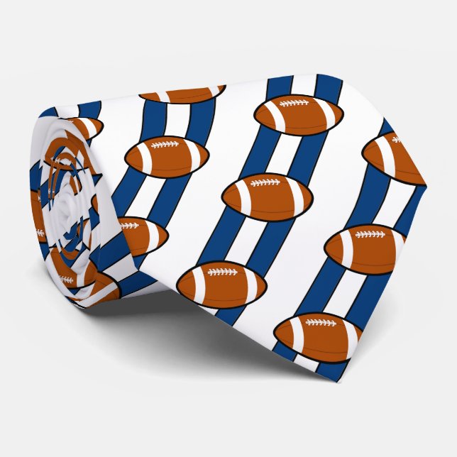 Football Necktie White och Blue Rand Slips (Rullad)