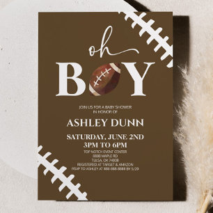 Football Oh Boy Brown White Baby Shower Inbjudningar