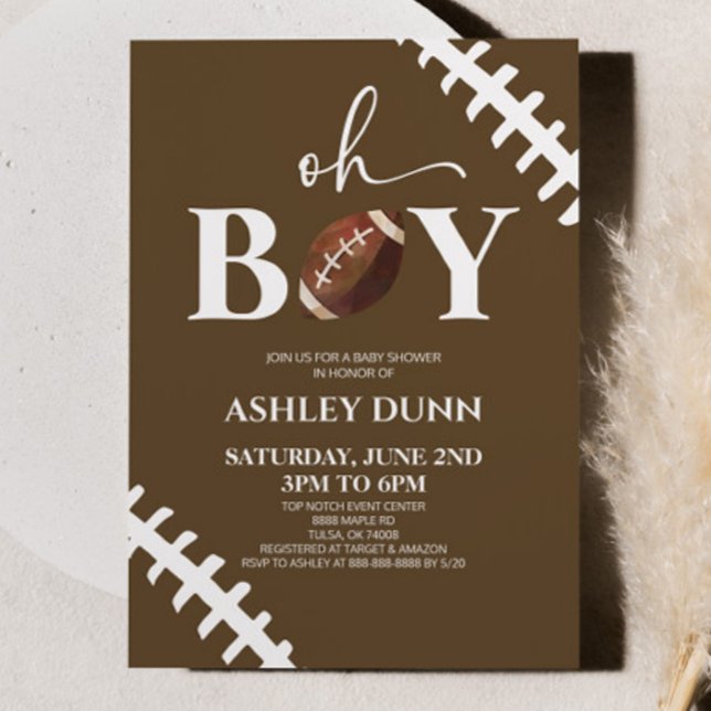 Football Oh Boy Brown White Baby Shower Inbjudningar (Skapare uppladdad)